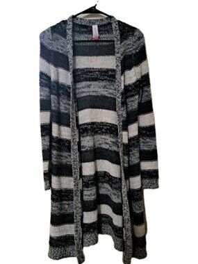 No Boundaries Juniors Cardigan Medium sz 7 9 Striped Gray White Duster Fall BTS